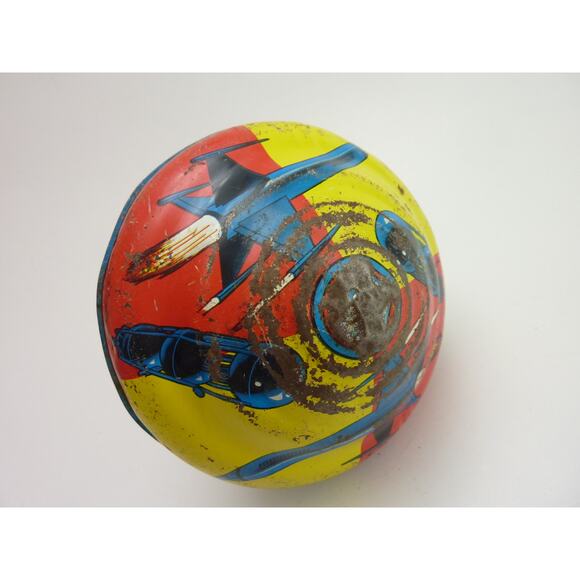 Vintage 1960 Ohio Art Tin 5" Spinning Top Toy Astronaut Space Ship - Picture 3 of 4